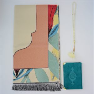 Premium Satin Gebetsteppich-Set Floraltürkis