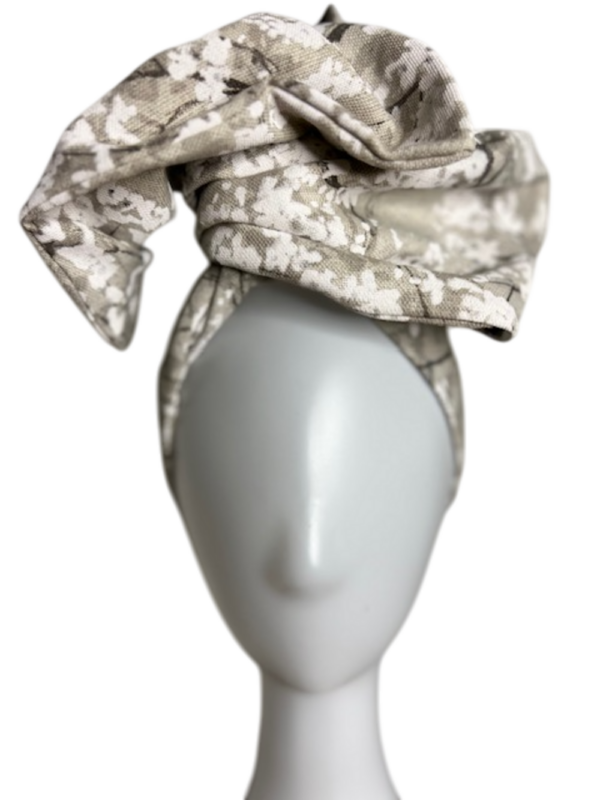 Handgefertigter Damen-Turban - Taupe Garden